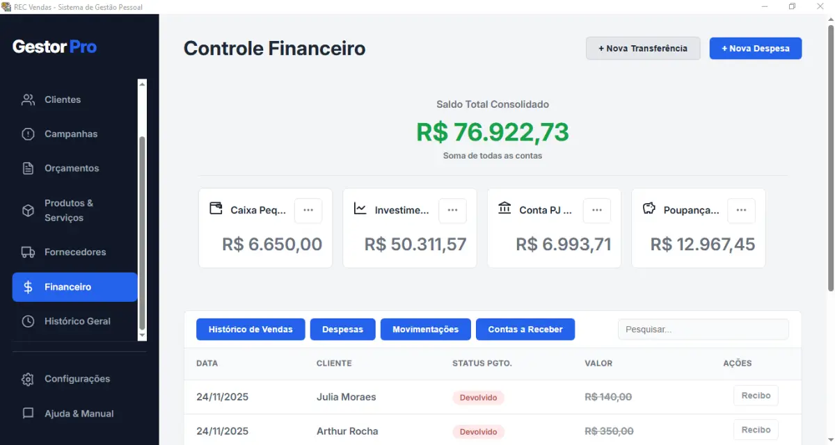 Controle Financeiro Detalhado